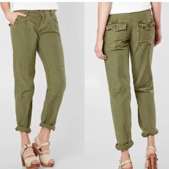 FREE PEOPLE High-Rise Button-Fly Moss Green Utility Boyfriend Pant Size 25 - Picture 1 of 16